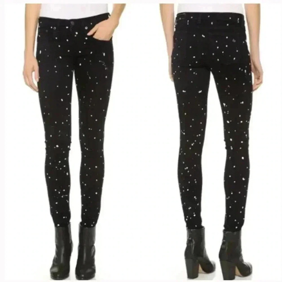 RAG AND BONE SPLATTER PAINT BLACK JEANS IN COAL SPLATTE COLOR SIZE 29 - Picture 1 of 9